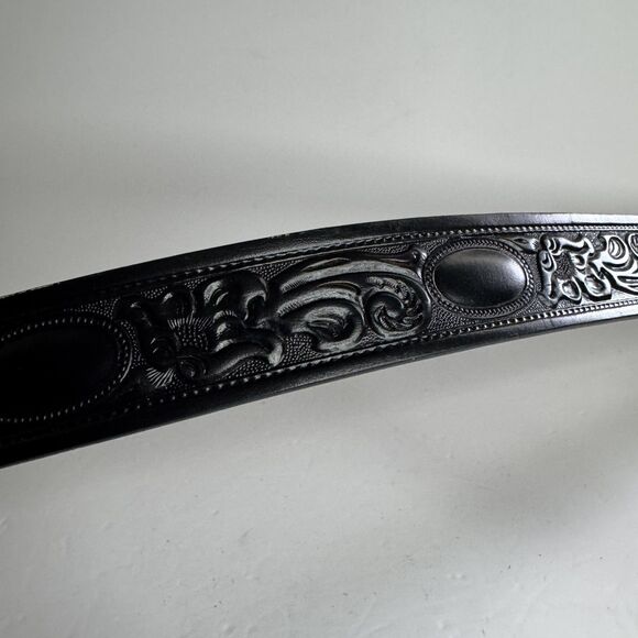 Vintage Looper Belt Embossed Black Horse Hook Hinge Cabochon Western Cowboy 38 main image 8